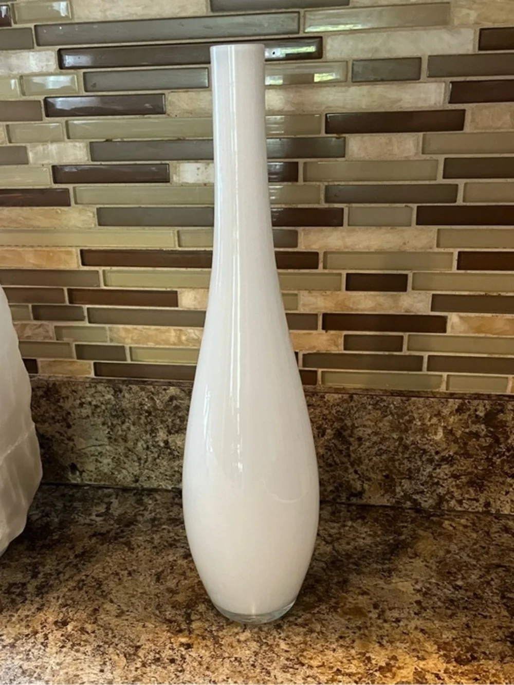White Decorative Glass Bud Vase - Modern Home Accent 14”
